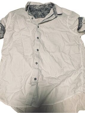 Robert Graham White Short-Sleeve Button-Down Shirt with Patterned Trim Large